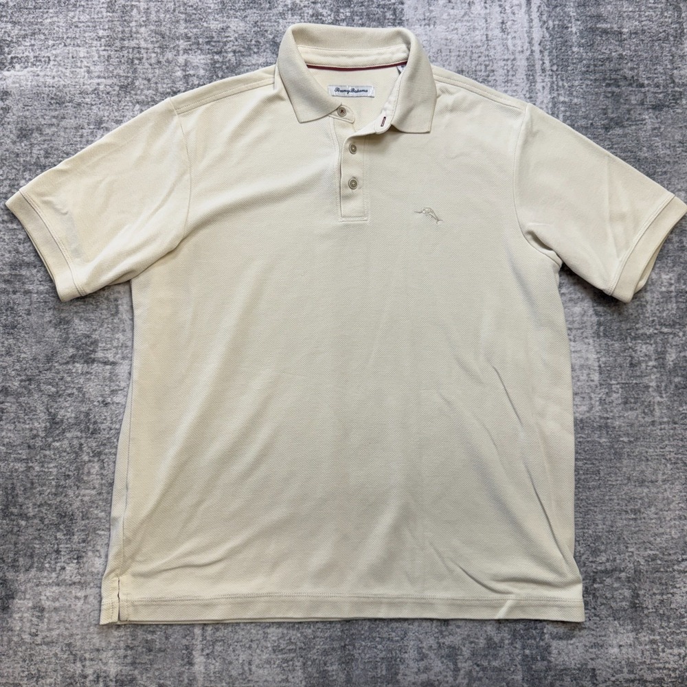 Tommy Bahama Polo Shirt‎ Mens Medium Cream Modal Wicking Beach Resort Travel
